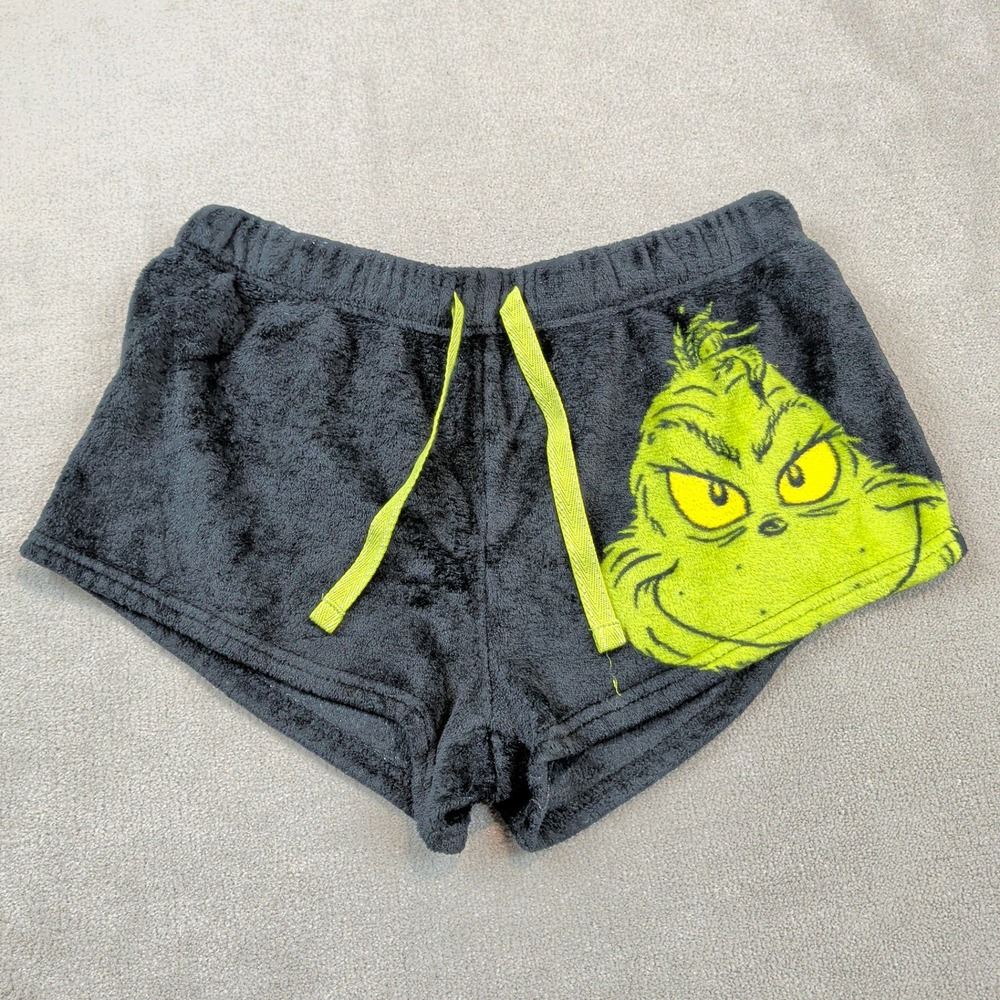 Dr. Seuss The Grinch Pajama Shorts Size S Women Black Plush Fleece Holiday Sleep